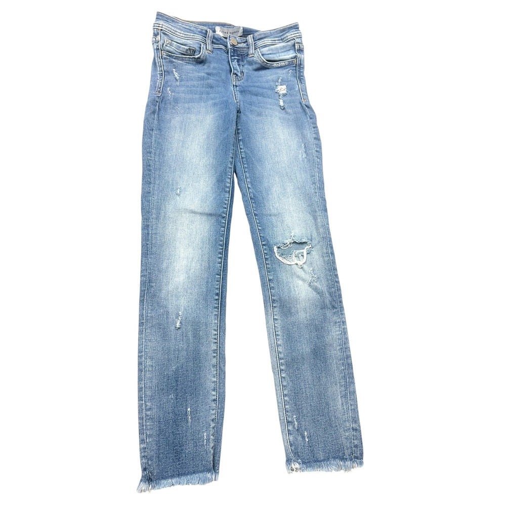 Flying Monkey Distressed Skinny‎ Jeans Medium Wash Raw Hem Y2847 Size 24